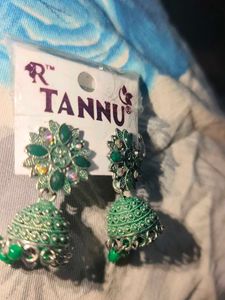 Green Jhumka Earrings