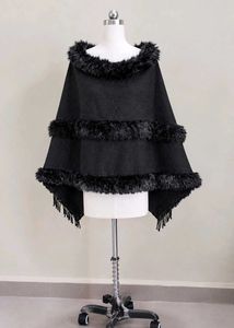 Black Fur Trim Poncho