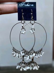 White Pearl Hoop Jhumka Earrings ✨