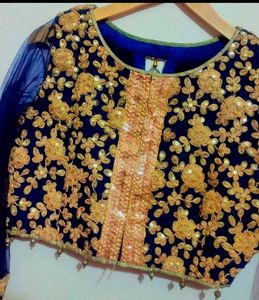 Navy Blue Golden Work Partywear Blouse 36 Bust