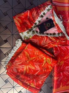 Vibrant Pure Jaipuri Orange Floral Kurta Set with