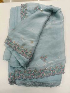 Beautifully Embellished Pastel Blue Saree