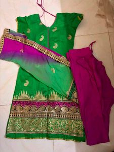 Vibrant Green &amp; Pink Indian Suit Set