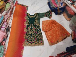 Embroidered Kurta Set with Dupatta shrara