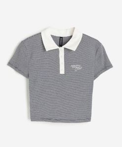 Striped Cropped Polo Shirt