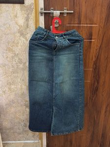Blue Denim Midi Skirt