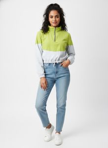 Colorblock Zip-Up Cropped Top