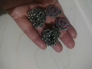 Green Jhumka And Oxidised Jumka Combo