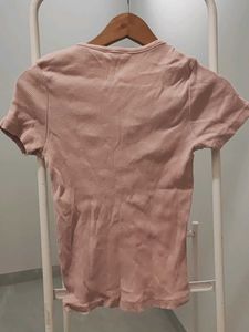 Pink Ribbed Button-Up Top