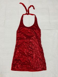 Sparkling Red Sequin Halter Dress