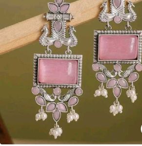 Pink Stone Peacock Earrings