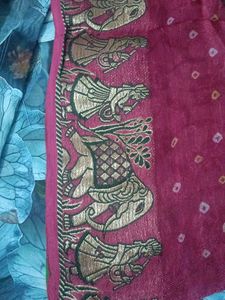 Green Bandhani Saree with Gold Border