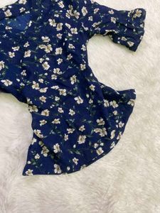 Navy Floral Bell Sleeve Top