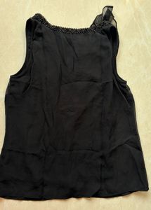 Chic Black Beaded Ruffle Top