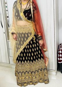 Wine Color Velvet Lehanga-choli