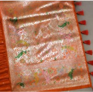 Benarasi Orange Floral Saree