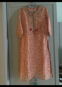 Floral Print Kurta with Embellished Neckline