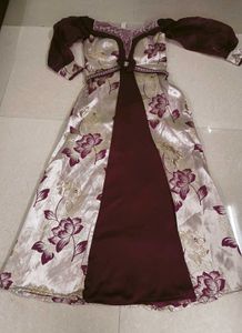 Cream And Maroon Colour Gown