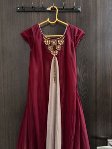 Maroon Indo-Western Party Wear Gown