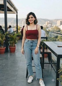 Maroon Ribbed Spaghetti Strap Crop Top