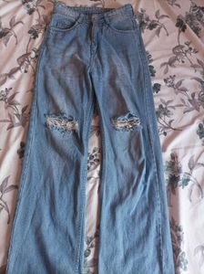 Ripped Light Wash Wide Leg Jeans