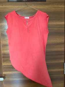Stylish Coral Asymmetrical Top