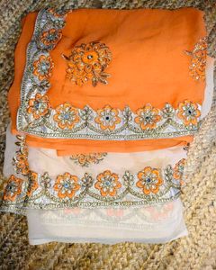 Stunning Orange Ombre Embroidered Saree