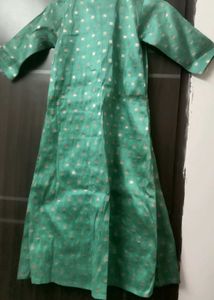 Green Kurta with Golden Square Print