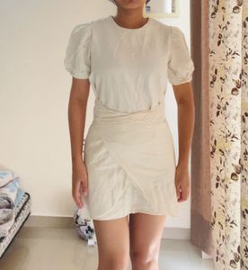 Elegant Cream Puff Sleeve Dress