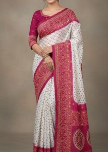Elegant White & Pink Printed Saree