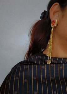 Elegant Dangle Earrings with Red Stone