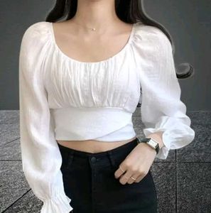 Chic White Puff Sleeve Cropped Top