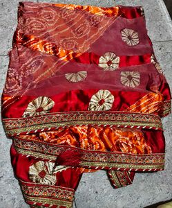 Beautiful Red & Orange Saree with chunri design