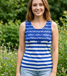 Blue &amp; White Striped Lace Tank Top