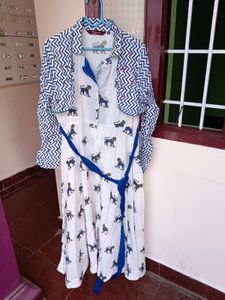 White Dress with Blue Animal Print