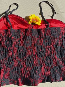 Red &amp; Black Floral Lace Corset Top