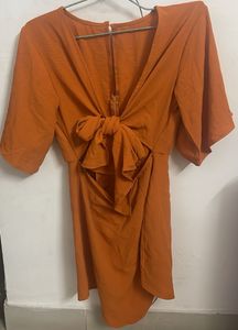 Orange Knot-Front Mini Dress