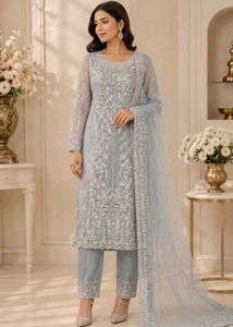 Stunning Grey Embroidered Kurta Set