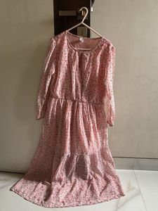 Flowy Pink Floral Midi Dress
