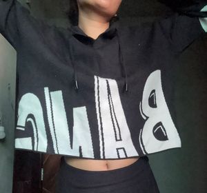 Cropped hoodie with BANG typography