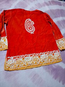 Vibrant Orange Kurta with Paisley Print