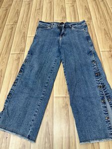 Xpose Side Button Wide Leg Jeans