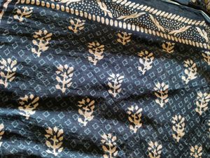 Navy Blue Block Print Saree