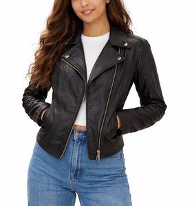Women's Black Leather Biker Jacket