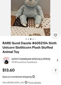 RARE Gund Dazzle #6052134 Sloth Unicorn Slothicorn