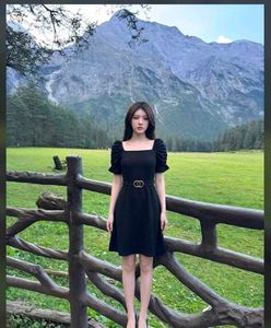 Chic Black Puff Sleeve Square Neck Dress (M)