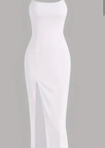 Newme White Bodycon Slit Maxi Dress