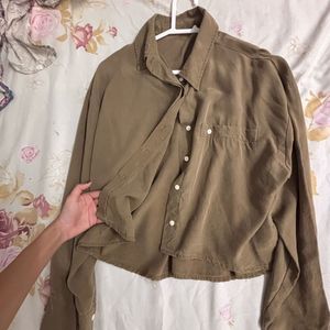 Oversized Cropped Button-Up Shirt