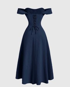 Off-Shoulder Lace-Up A-Line Dress