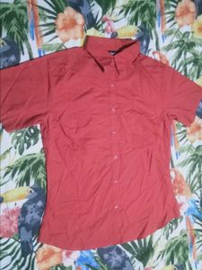 Red Short Sleeve Button-Up Shirt